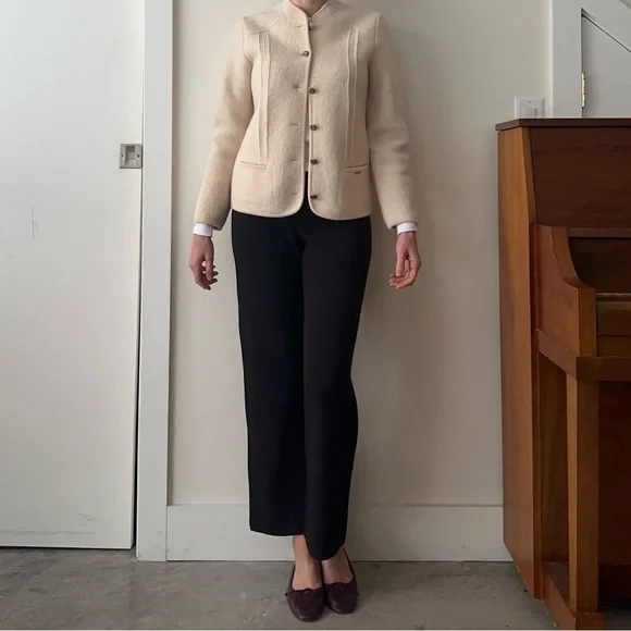 Vintage Geiger 100% boiled wool cardigan jacket in cream / ivory - Picture 2 of 8
